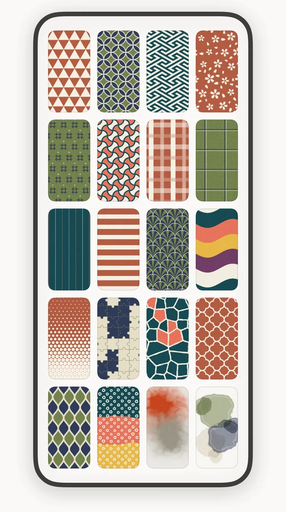 The pattern picker, showing templates in five categories